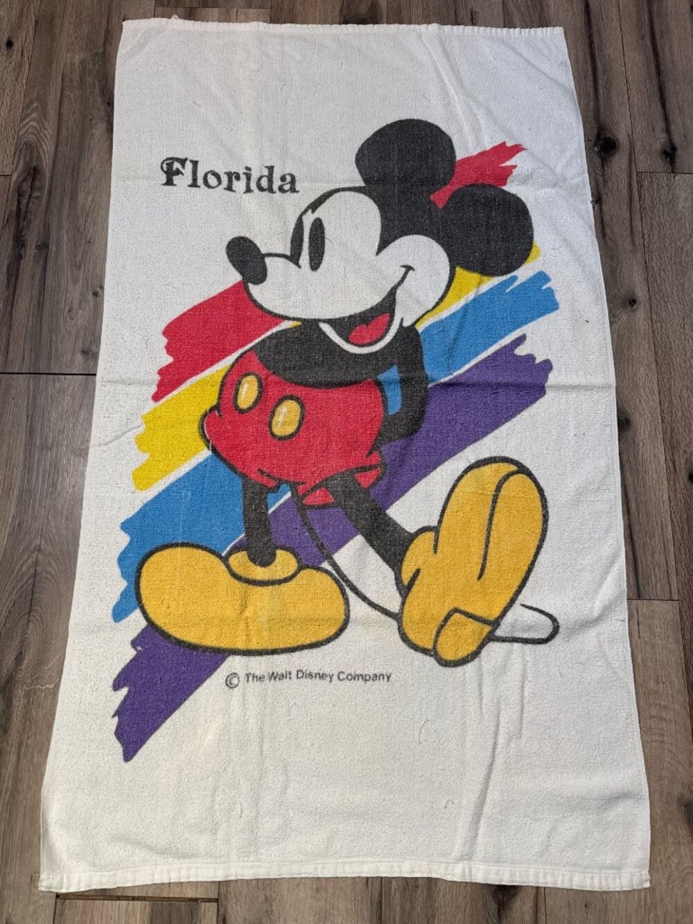 Mickey Mouse Florida Beach Towel 57"x27" White With Multicolor Design